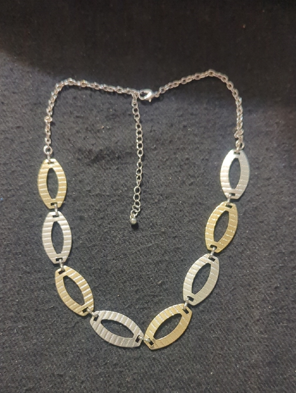 Gold And Silver Tone Textured Oval Link Statement Necklace